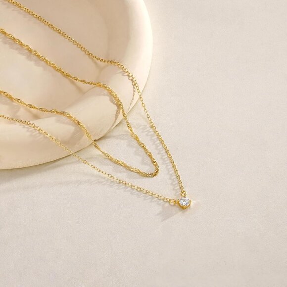 Gold Pendant for Women Diamond 14K Gold Plated Paperclip Choker Necklaces Open O - Picture 5 of 6